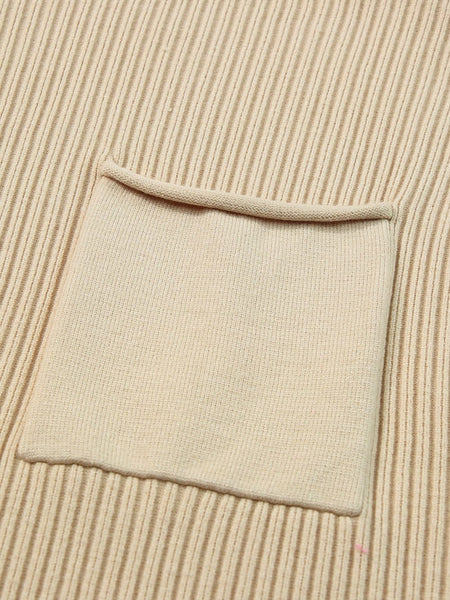 Cozy Ribbed Knit Sweater with Patch Pocket