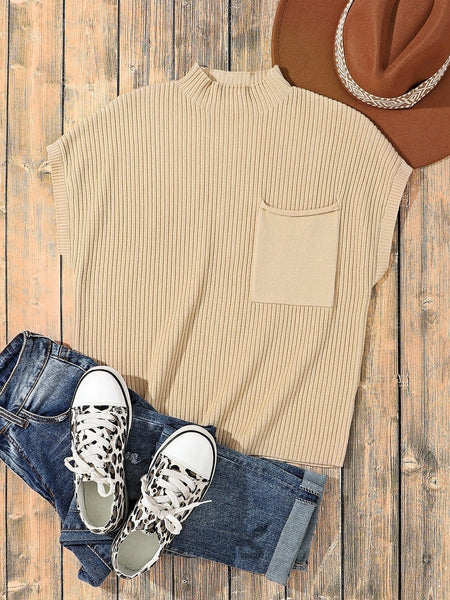 Cozy Ribbed Knit Sweater with Patch Pocket