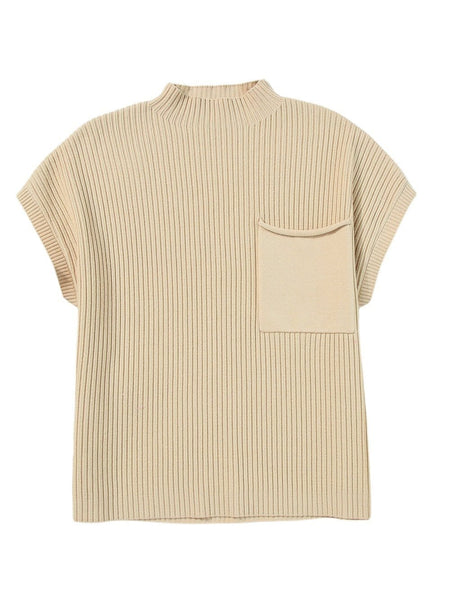 Cozy Ribbed Knit Sweater with Patch Pocket