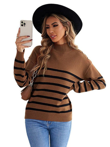 Cozy Stripe High Neck Sweaters
