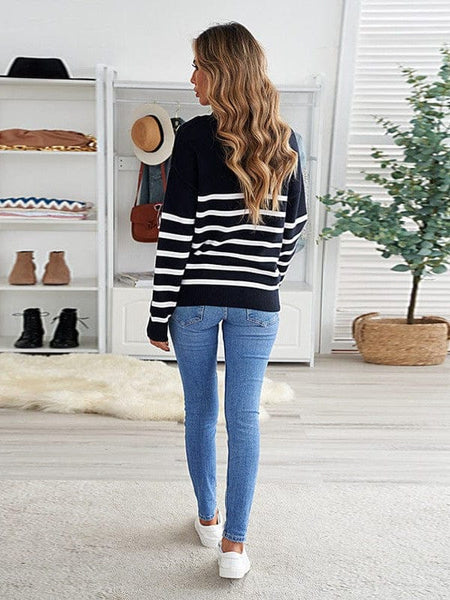 Cozy Stripe High Neck Sweaters