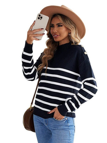 Cozy Stripe High Neck Sweaters
