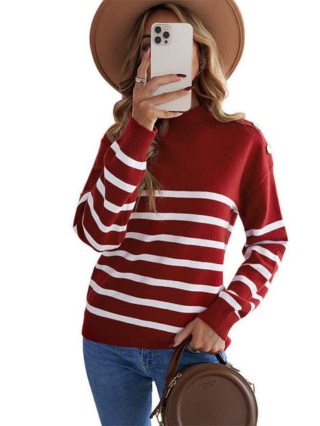 Cozy Stripe High Neck Sweaters