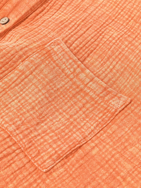 Crinkled Orange Oversized Shirt Dress with Dual Pockets