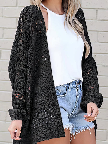 Women's Bohemian Crochet Long Sleeve Knit Cardigan in Jet Black made for easy styling and wardrobe coordination, with premium-like structure and