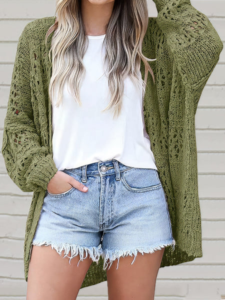Women's Bohemian Crochet Long Sleeve Knit Cardigan in Jet Black made for easy styling and wardrobe coordination, with premium-like structure and