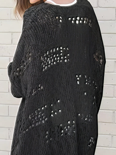 Women's Bohemian Crochet Long Sleeve Knit Cardigan in Jet Black made for easy styling and wardrobe coordination, with premium-like structure and