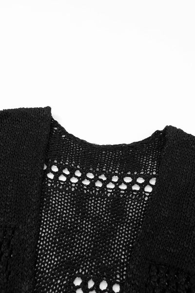Women's Bohemian Crochet Long Sleeve Knit Cardigan in Jet Black made for easy styling and wardrobe coordination, with premium-like structure and