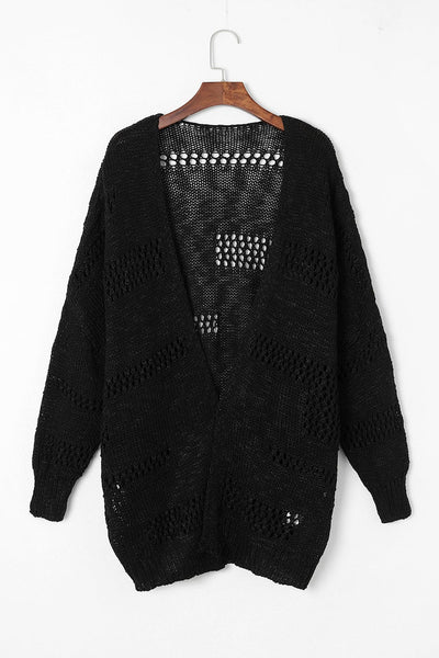 Women's Bohemian Crochet Long Sleeve Knit Cardigan in Jet Black made for easy styling and wardrobe coordination, with premium-like structure and