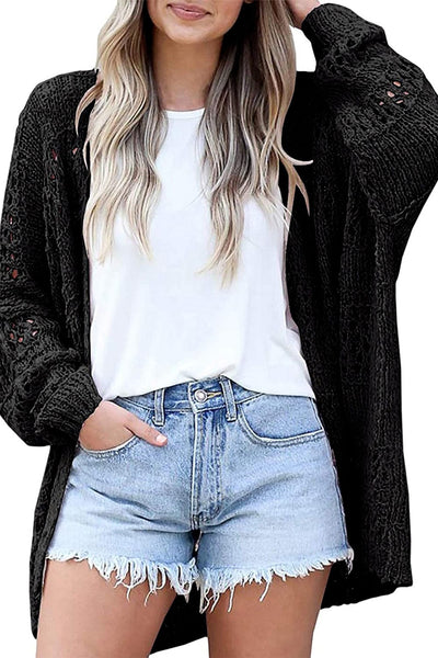 Women's Bohemian Crochet Long Sleeve Knit Cardigan in Jet Black made for easy styling and wardrobe coordination, with premium-like structure and