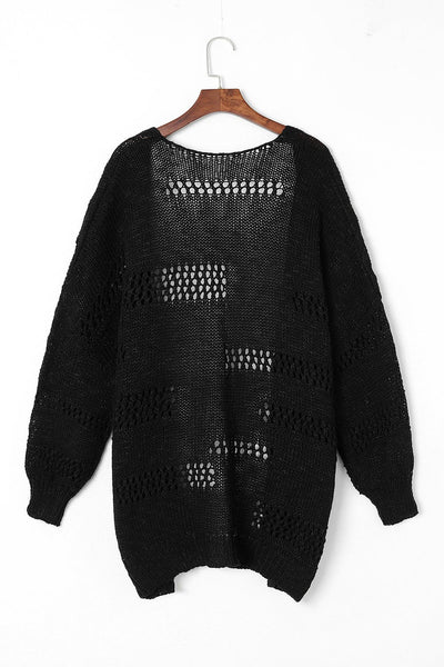 Women's Bohemian Crochet Long Sleeve Knit Cardigan in Jet Black made for easy styling and wardrobe coordination, with premium-like structure and