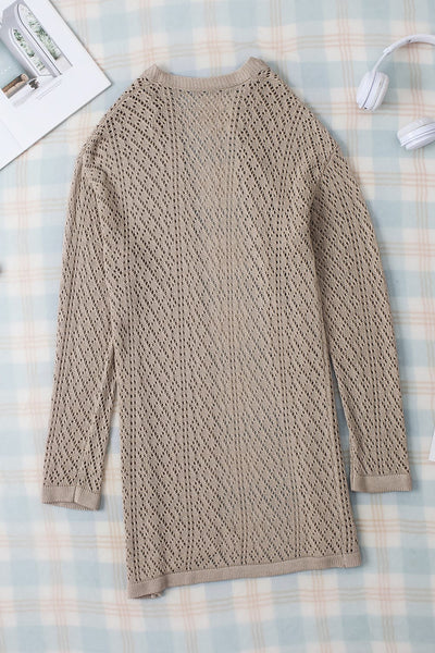 Women's Bohemian Crochet Long Sleeve Knit Cardigan in Jet Black made for easy styling and wardrobe coordination, with premium-like structure and