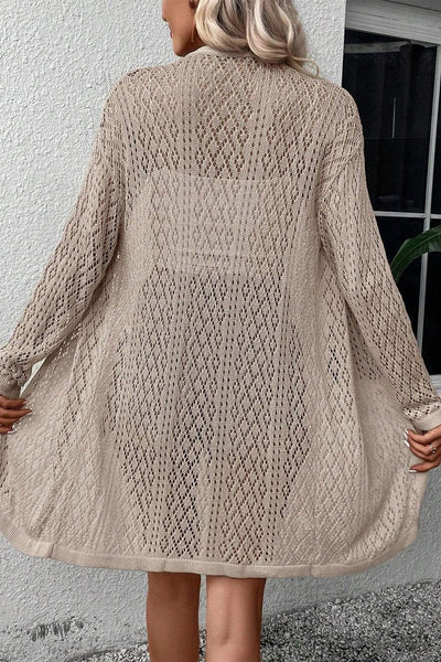 Women's Bohemian Crochet Long Sleeve Knit Cardigan in Jet Black made for easy styling and wardrobe coordination, with premium-like structure and