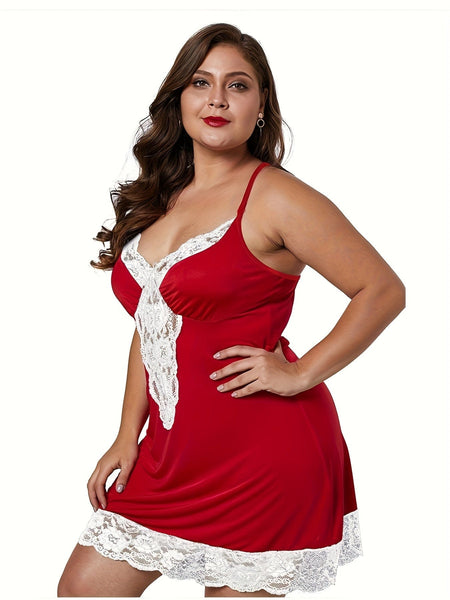 Women's Plus Size Lace-Trim Chemise in Crimson Red made for easy styling and wardrobe coordination, with premium-like structure and finish.