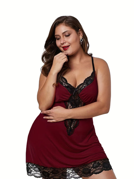 Women's Plus Size Lace-Trim Chemise in Crimson Red made for easy styling and wardrobe coordination, with premium-like structure and finish.