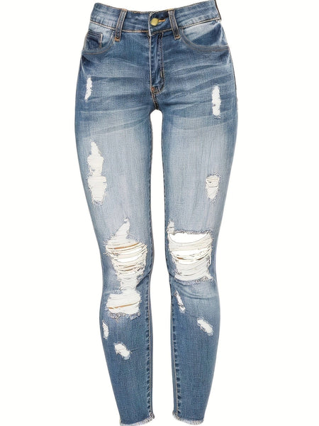 Curvy High Waist Ripped Raw Hem Cropped Skinny Denim Jeans