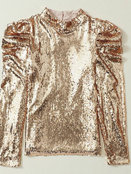 Customized Sequin Embellished Women'S Puff Sleeve Performance Top For Parties