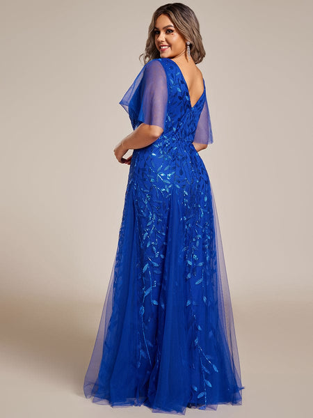 Women's Emerald Leaf Sequin A-Line Plus Size Evening Gown