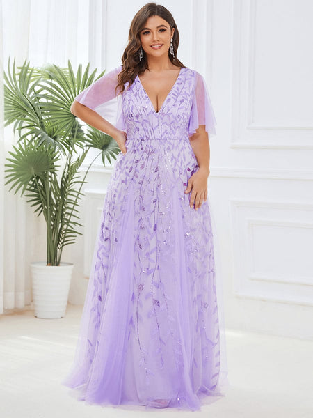 Women's Emerald Leaf Sequin A-Line Plus Size Evening Gown