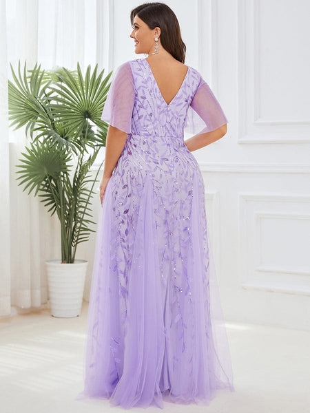 Women's Emerald Leaf Sequin A-Line Plus Size Evening Gown