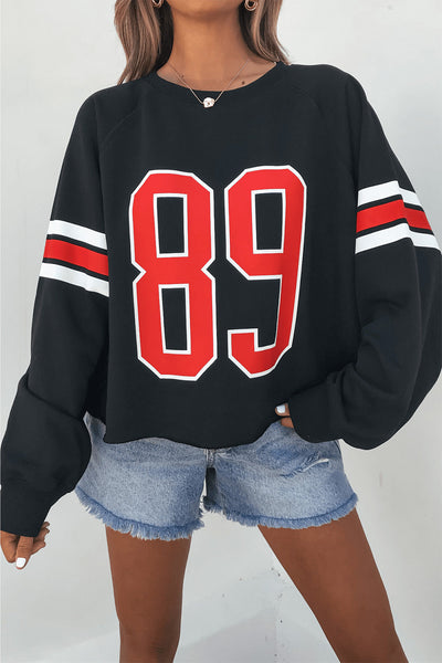 Trendy Women's Oversized Black Varsity Sweatshirt - Cozy Casual Style for Everyday and Athleisure Fashion