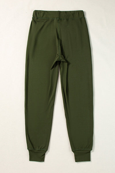 Women's Comfortable Moss Green Joggers with Drawstring, Elastic Waist, and Pockets - Casual Everyday Style