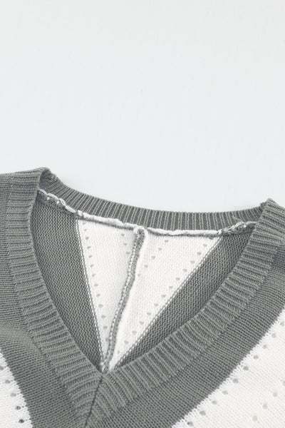 Zip-Up V-Neck Striped Sweater