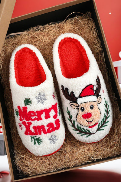 Women's Festive Reindeer and Merry Xmas Asymmetric Plush Slippers with practical styling and dependable silhouette control.