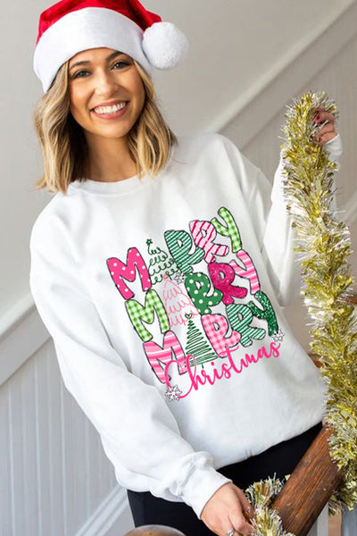 Women's Beige Merry Christmas Graphic Sweatshirt in Cotton Blend