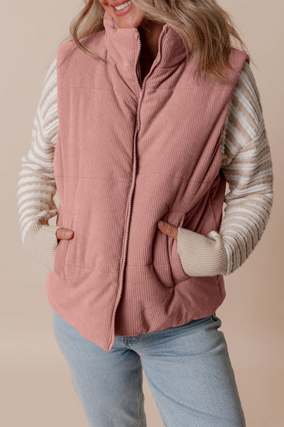 Chic Women's Corduroy Vest Jacket in Earthy Tones  Stylish Layering Piece for Fall and Winter Fashion