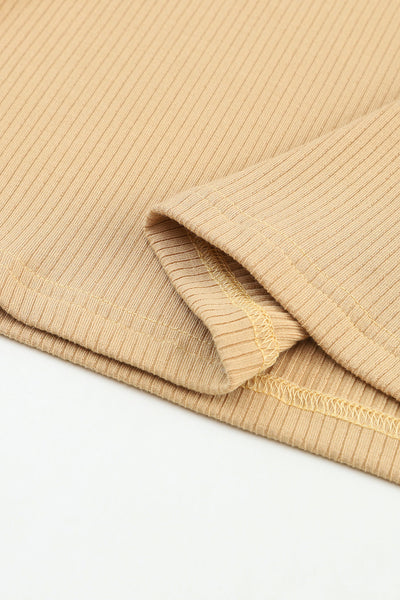 Women's Fitted Crew Neck Top with Long Sleeves and Ribbed Texture