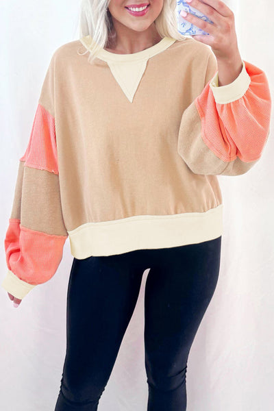 Cozy Patchwork Sweatshirt for Women - Trendy Casual Layering Top in Vibrant Colors, Ideal for Everyday Outings