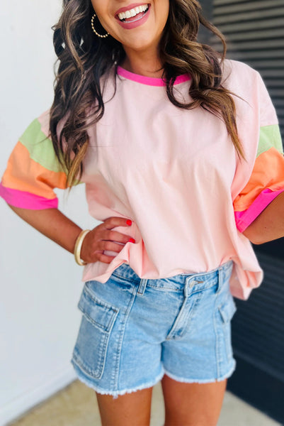 Women's Oversized Colorblock Cotton-Blend Top with Exposed Seams