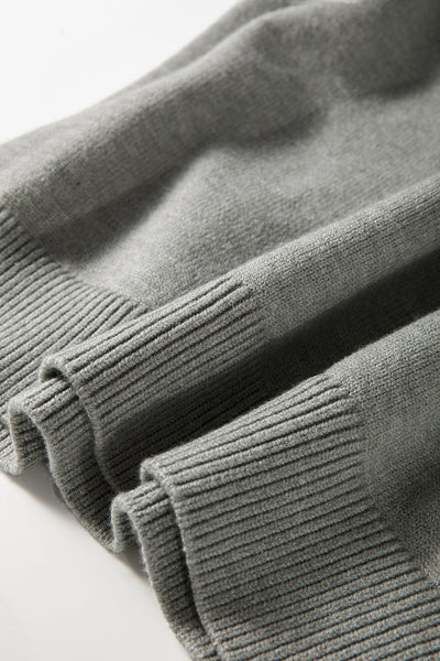 Light Grey Pearled Drop Shoulder Sweater for Women - Cozy Round Neck Knit Top for Chic Casual Style and Comfort