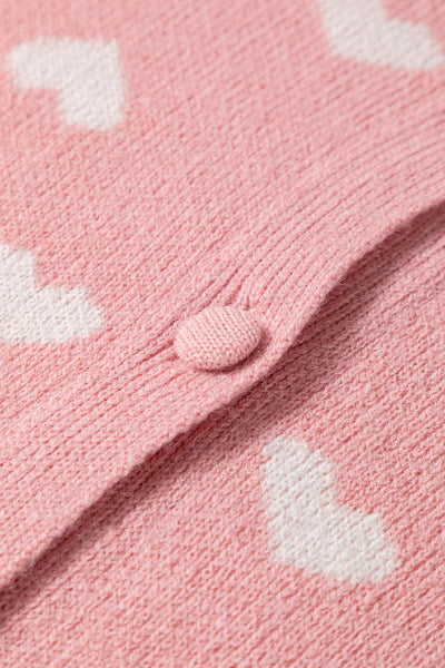 Women's Light Pink Heart Pattern Cardigan Sweater for Women - Cozy Button-Front Knit Layer for Casual Chic Style made for easy styling and wardrobe