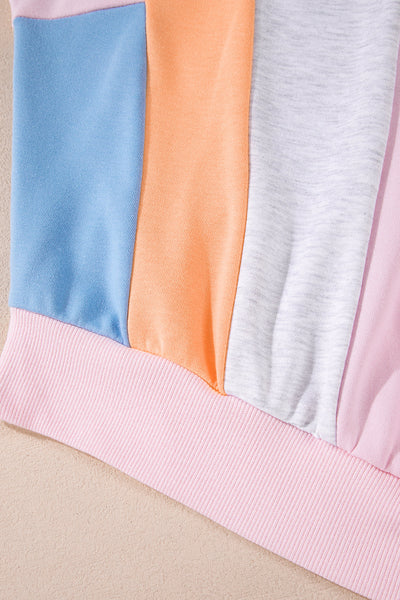 Cozy Light Pink Color Block Batwing Sleeve Sweatshirt for Women - Loose Fit Casual Style Perfect for Everyday Wear
