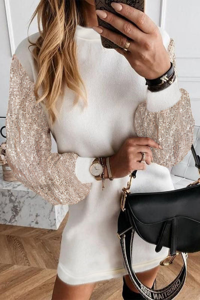 V Neck Irregular Mesh Panel Mini Dress