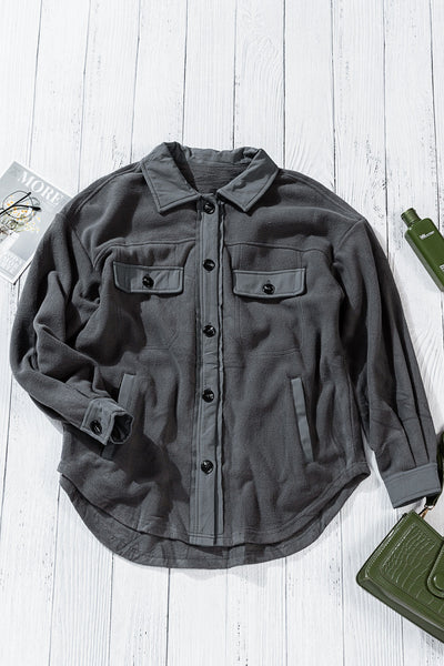 Stylish Women's Gray Button-Up Shirt Jacket with Turn Down Collar - Versatile Outerwear for All Seasons and Occasions