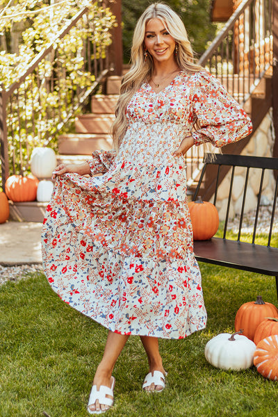 Elegant Floral Print Long Sleeve Dress for Women - Flattering Fit Perfect for Casual & Formal Events