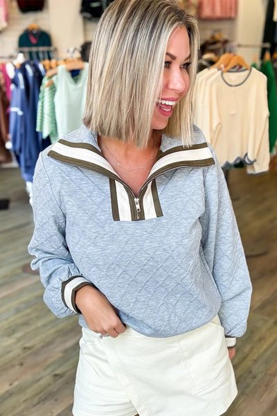Women's High-Rise Zip Sweatshirt with Rhombus Texture & Striped Collar - Casual Loose Fit in Trendy Patchwork Design