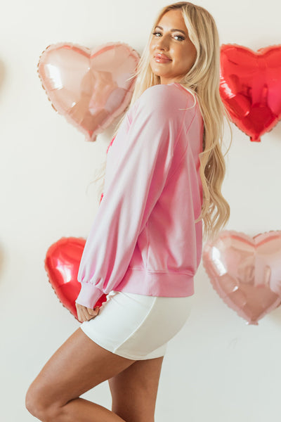 Women's Cozy Pink Embroidered Raglan Sleeve Sweatshirt - Perfect for Casual Everyday Style and Comfort