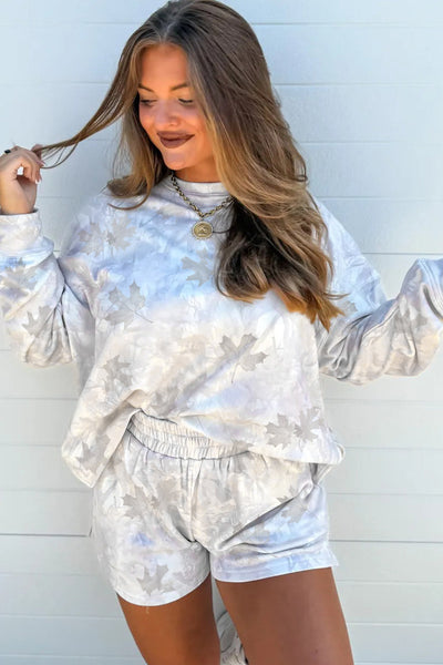 Beige Camo Print Pullover Top with Elastic Waist Casual Shorts Set for Women Stylish & Comfortable Summer Outfit
