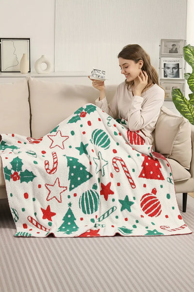 Women's Festive Sherpa Holiday Throw Blanket in Winter White