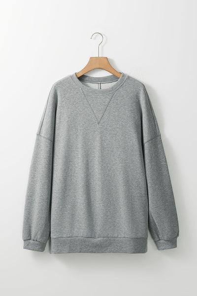 Women's Oversized Medium Grey Sweatshirt with Side Split and Drop Shoulders for Effortless Comfort and Trendy Style