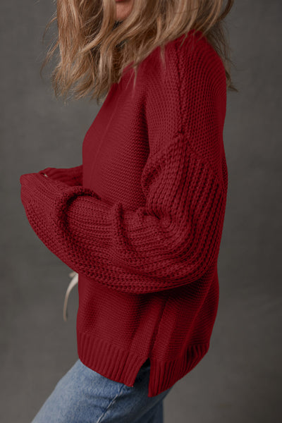 Cozy Women's Loose Red Dahlia Sweater with Drop Shoulders & Front Seam Design - Perfect for Casual Outfits