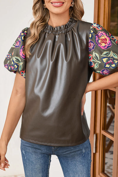 Chic Women's Floral Puff Sleeve Blouse - Elegant Summer Top with Comfortable Fit and Trendy Design