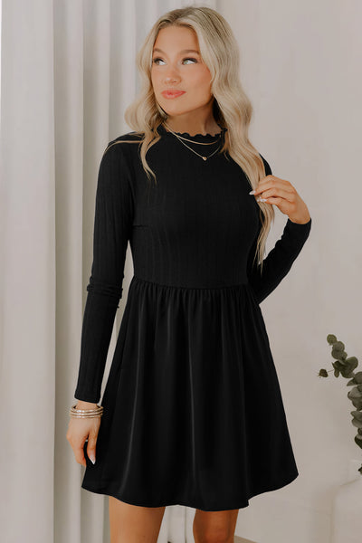 Elegant Black Ribbed Knit Mini Dress for Women Trendy Casual and Evening Style with Flattering Fit