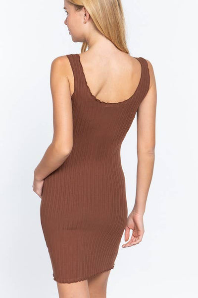 Sleeveless Double Scoop Neck Button Detail Lettuc