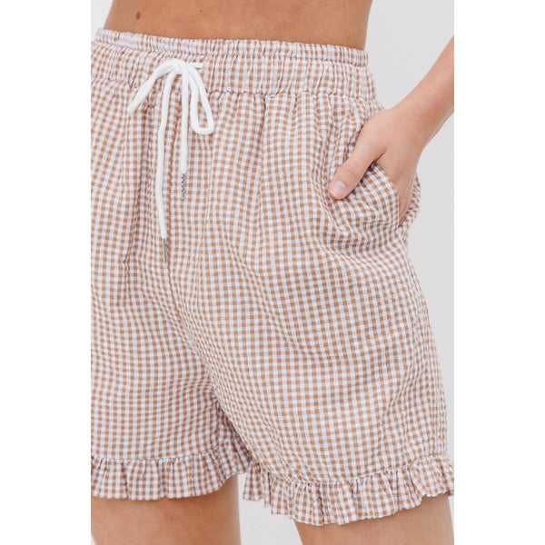 Ruffled Gingham Shorts With Tie