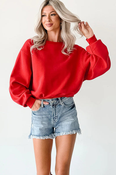 chic women's fiery red cropped sweatshirt with drop shoulders and elastic hem for effortless casual style made for easy styling and wardrobe with